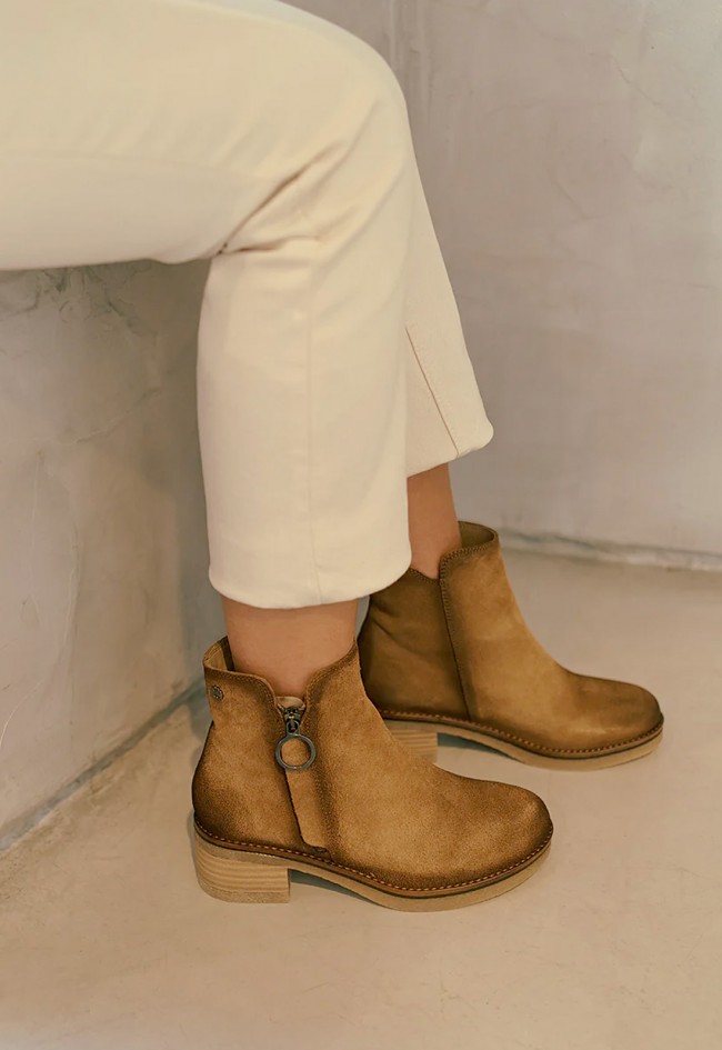 Botines de serraje Porronet Diana cuero con cremallera lateral — elegancia casual con confort diario