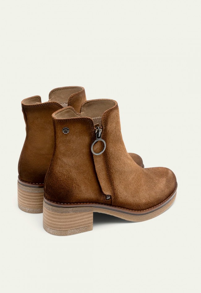 Botines de serraje Porronet Diana cuero con cremallera lateral — elegancia casual con confort diario