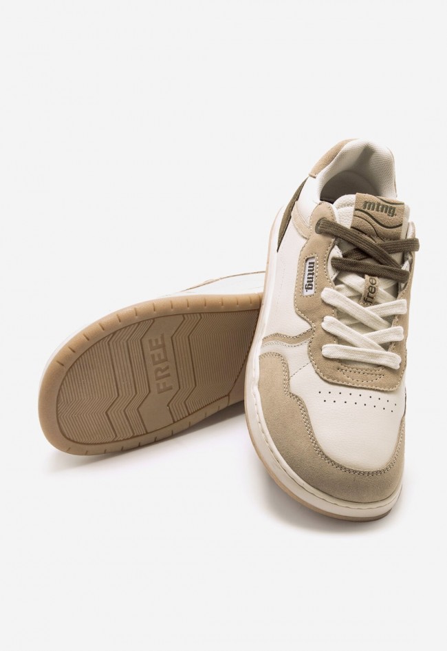 Zapatillas Mustang Free Miami de piel blanca con detalles beige y verde — diseño minimalista y natural para hombre