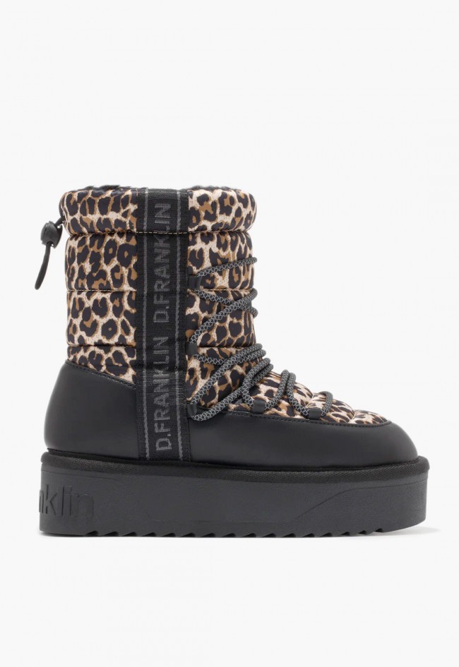 Botas D.Franklin Nordic V2 Bomb Leopard para mujer con estampado animal print y acabado acolchado