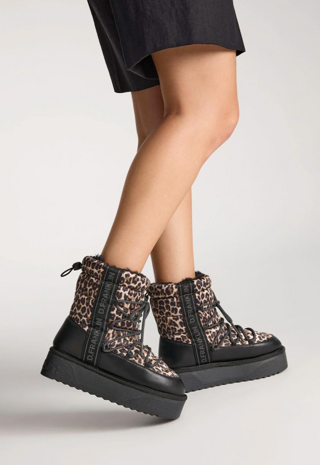 Botas D.Franklin Nordic V2 Bomb Leopard para mujer con estampado animal print y acabado acolchado