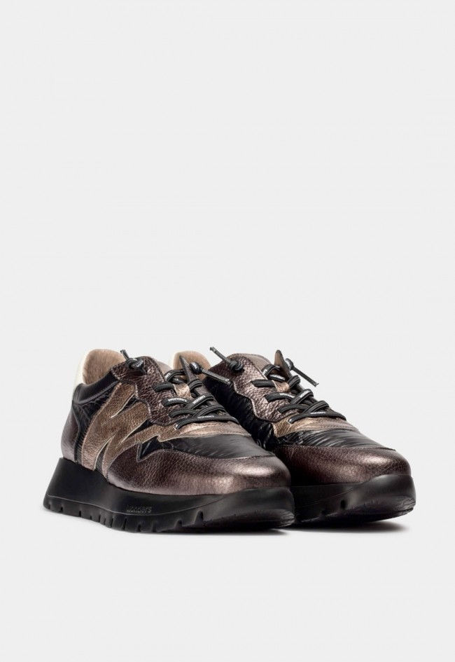 Zapatillas Wonders ODISEI 91 Plomo de mujer con piel metalizada y suela WondersFly™ ultraligera