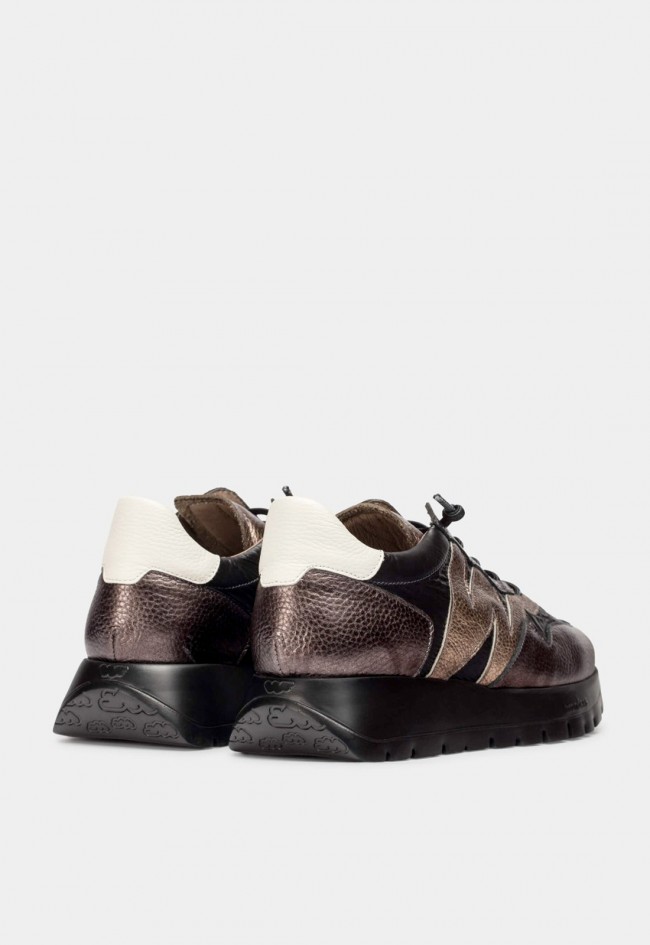 Zapatillas Wonders ODISEI 91 Plomo de mujer con piel metalizada y suela WondersFly™ ultraligera