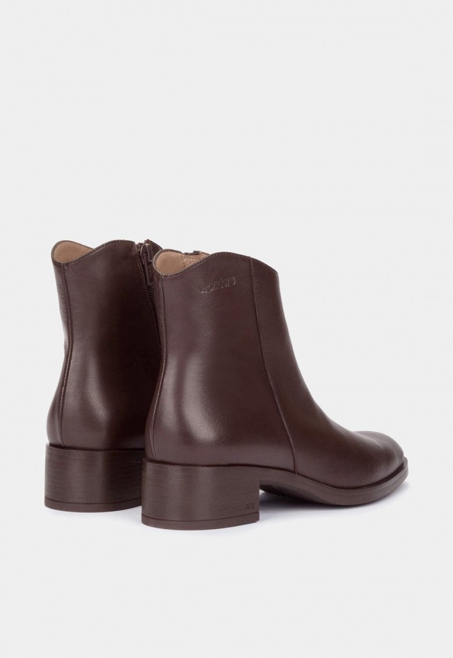 Botines Wonders BONJOUR 01 Marrones de mujer en piel lisa con tacón medio y plantilla MemoryGel