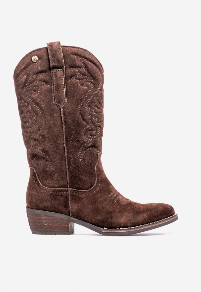 Bota cowboy mujer TOP 3 ss820 en piel serraje moka con cremallera interior