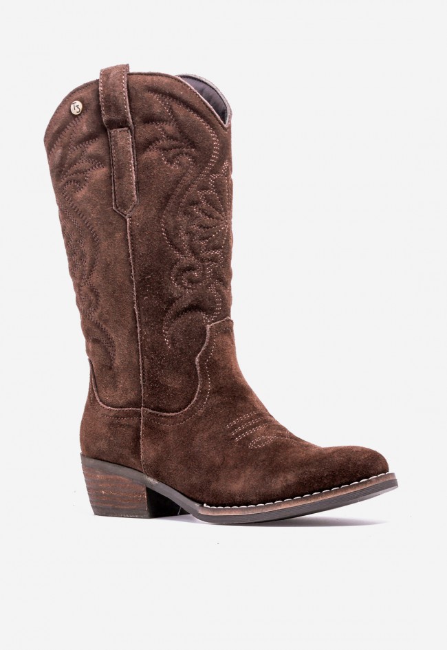 Bota cowboy mujer TOP 3 ss820 en piel serraje moka con cremallera interior