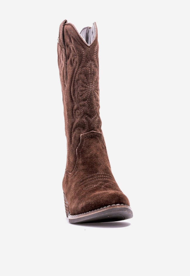 Bota cowboy mujer TOP 3 ss820 en piel serraje moka con cremallera interior