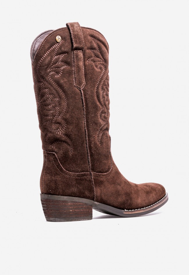 Bota cowboy mujer TOP 3 ss820 en piel serraje moka con cremallera interior
