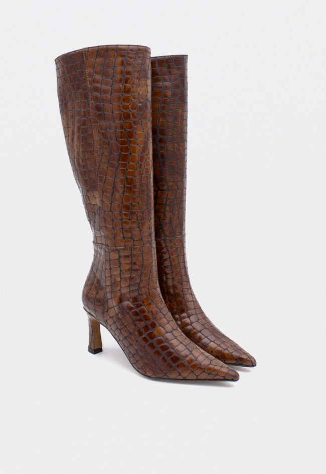 Botas altas Ángel Alarcón Hata de mujer en piel efecto cocodrilo — elegancia salvaje con tacón fino
