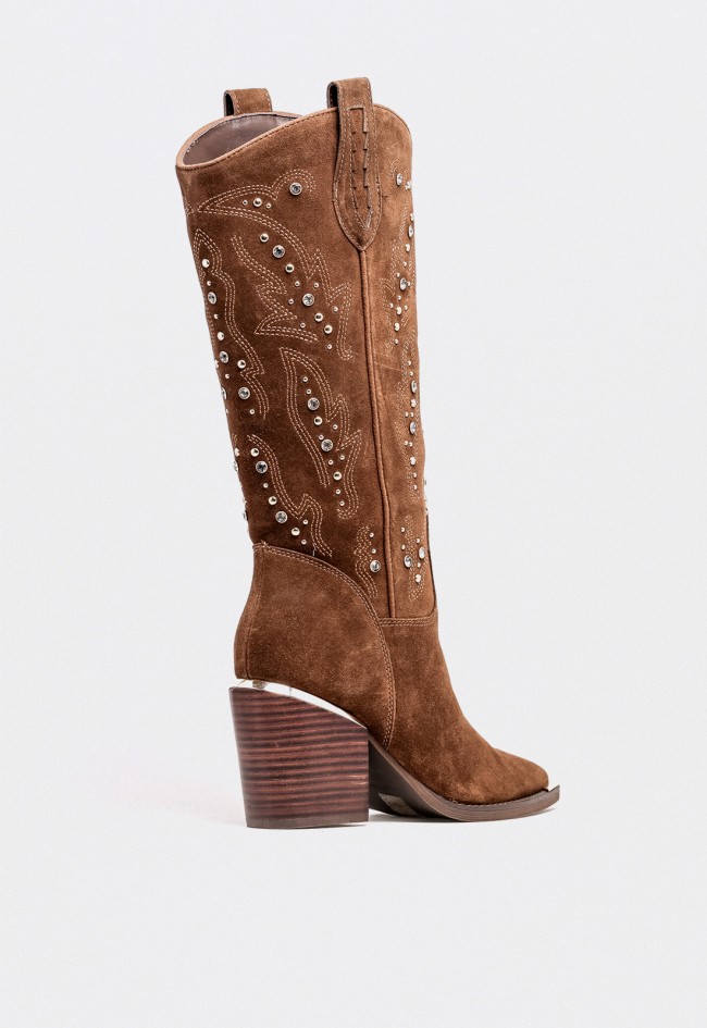 Bota cowboy ALMA EN PENA 826 de mujer en piel serraje marrón — estilo western con alma artesanal