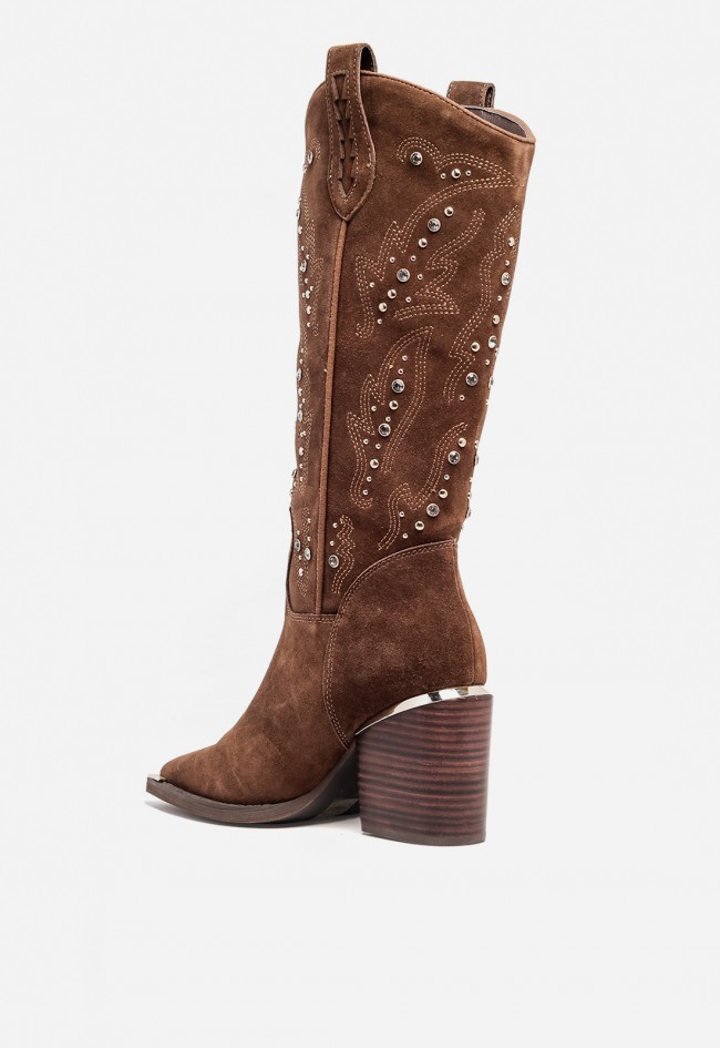 Bota cowboy ALMA EN PENA 826 de mujer en piel serraje marrón — estilo western con alma artesanal