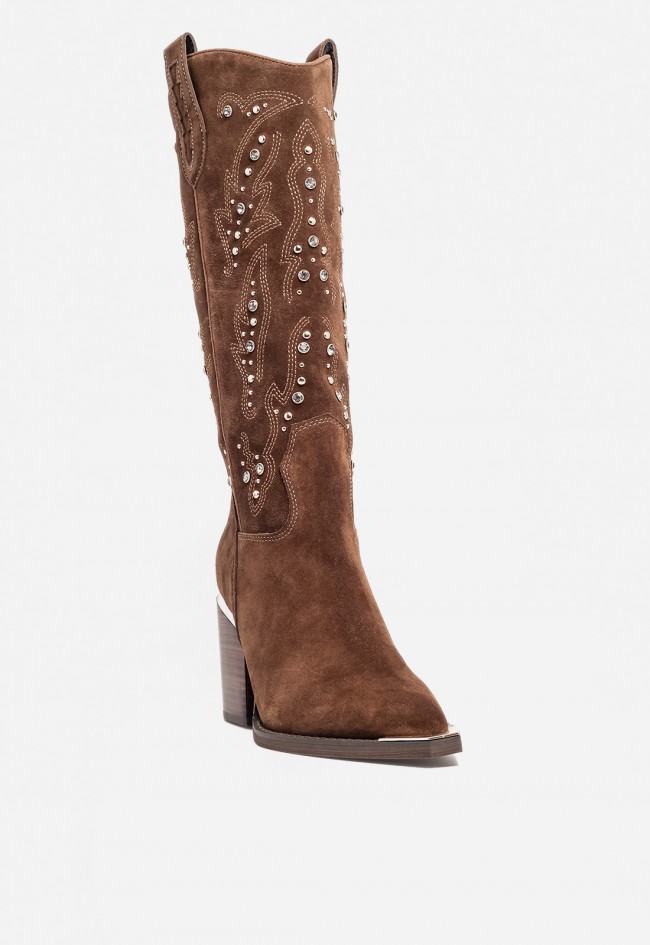Bota cowboy ALMA EN PENA 826 de mujer en piel serraje marrón — estilo western con alma artesanal