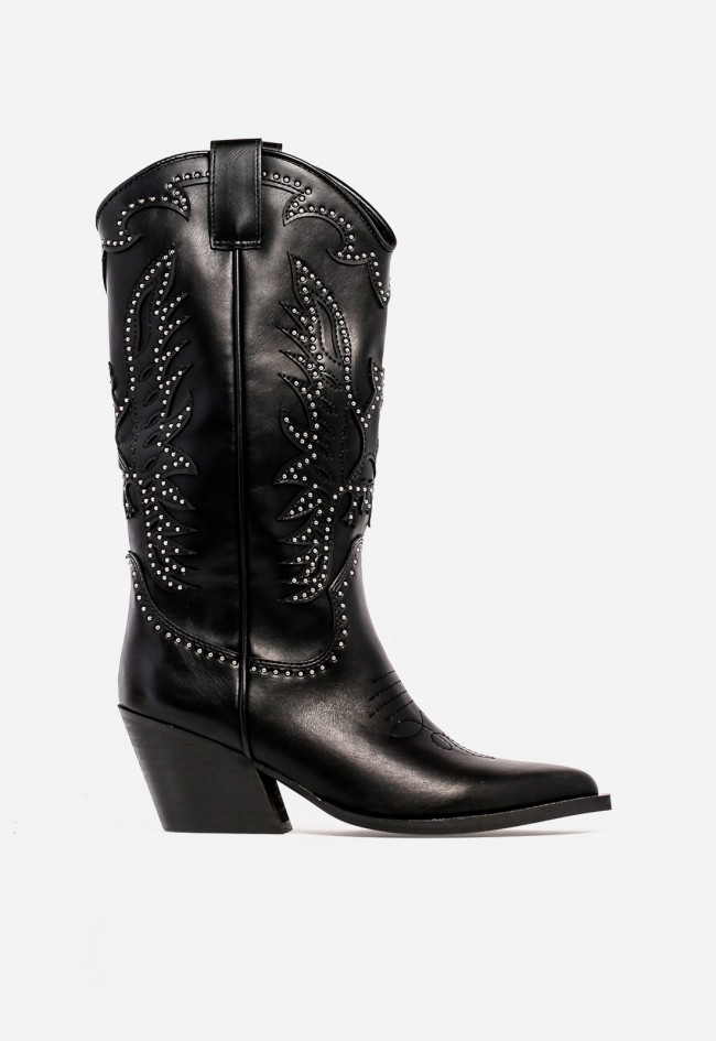 Bota cowboy WHY PINK? M5801 de mujer en piel sintética negra con tachuelas — carácter y estilo western