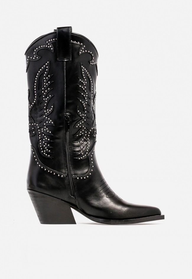 Bota cowboy WHY PINK? M5801 de mujer en piel sintética negra con tachuelas — carácter y estilo western