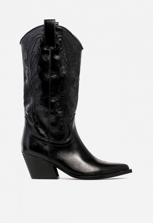 Bota cowboy WHY PINK? M5810 de mujer en piel sintética negra — esencia western y estilo contemporáneo