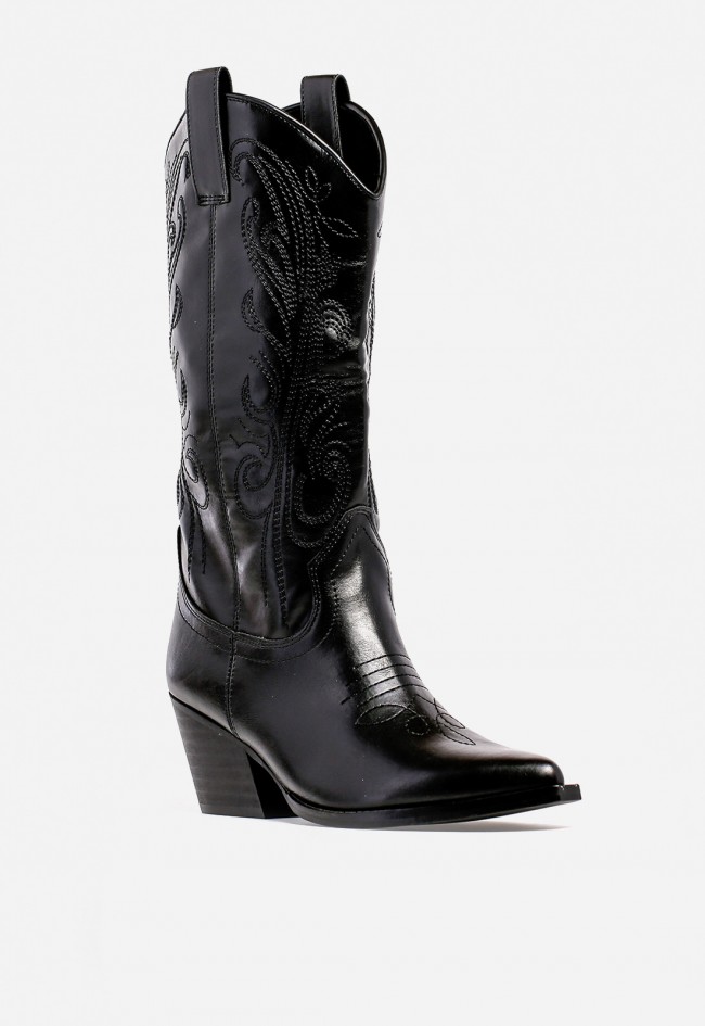 Bota cowboy WHY PINK? M5810 de mujer en piel sintética negra — esencia western y estilo contemporáneo