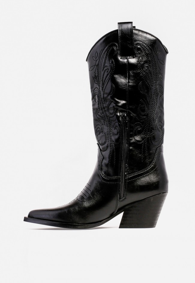 Bota cowboy WHY PINK? M5810 de mujer en piel sintética negra — esencia western y estilo contemporáneo