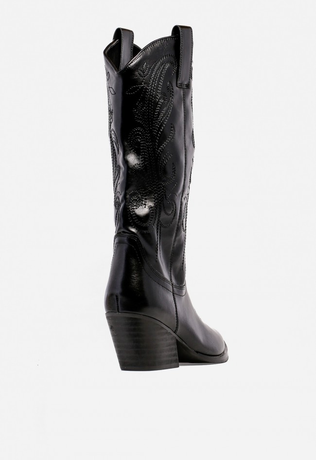 Bota cowboy WHY PINK? M5810 de mujer en piel sintética negra — esencia western y estilo contemporáneo