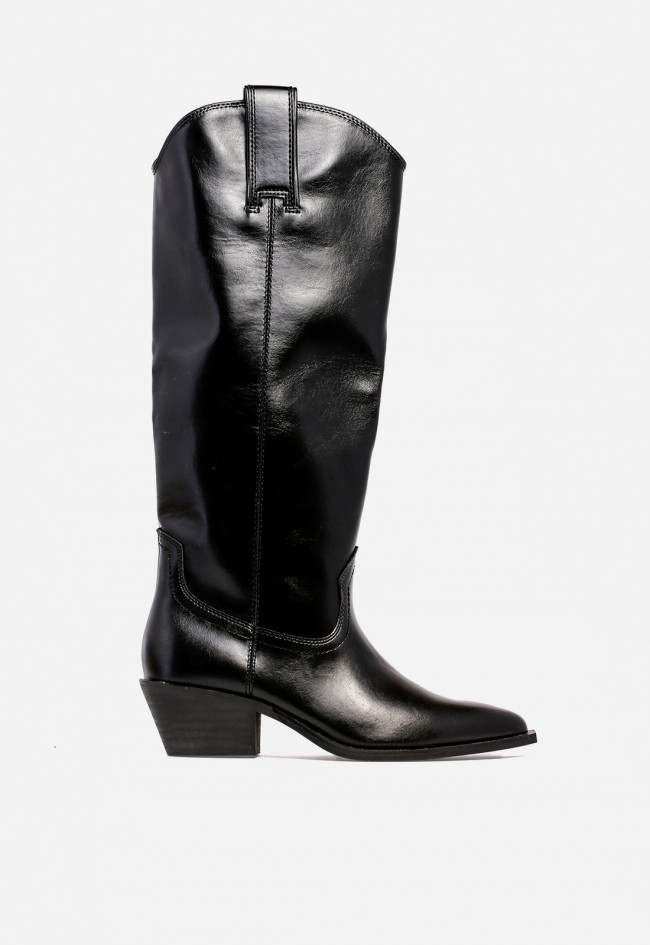 Bota campera WHY PINK? M5795 de mujer en piel sintética negra — diseño cowboy elegante y atemporal