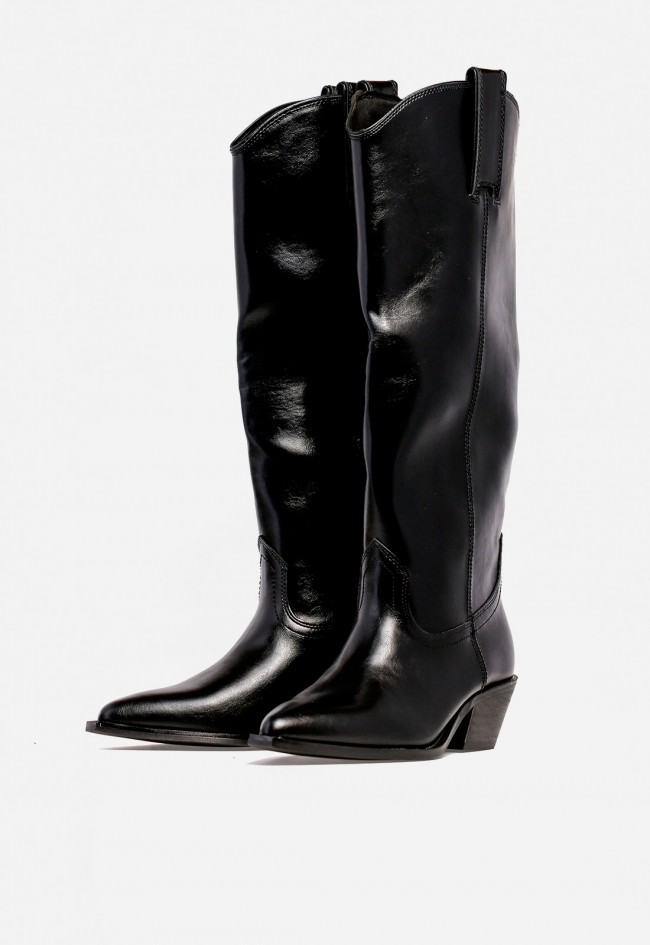 Bota campera WHY PINK? M5795 de mujer en piel sintética negra — diseño cowboy elegante y atemporal
