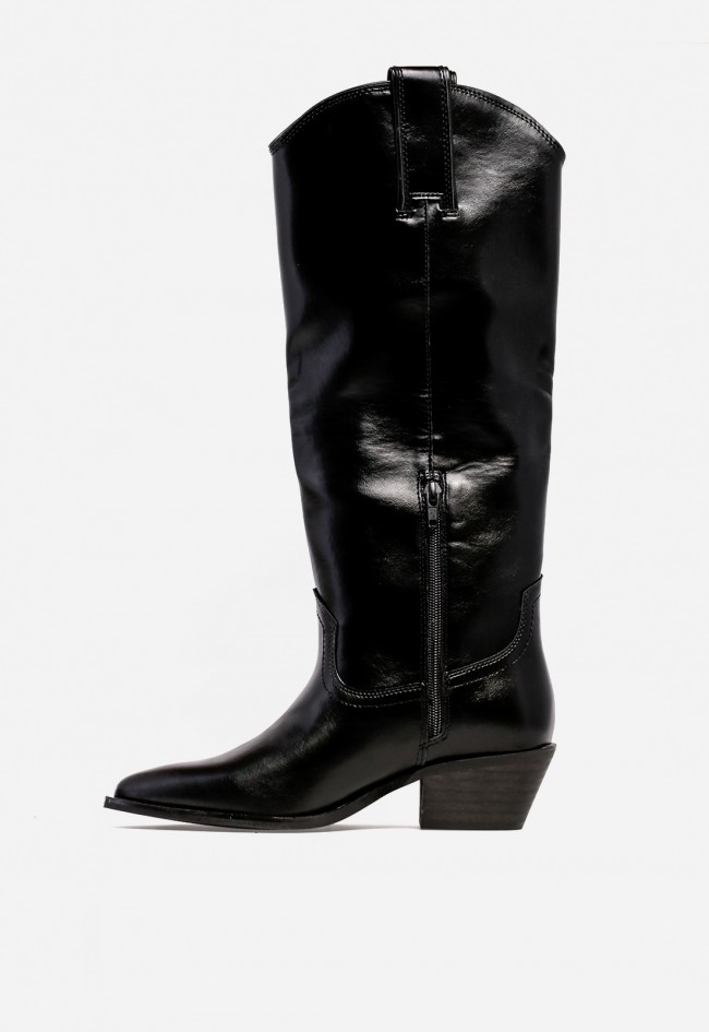 Bota campera WHY PINK? M5795 de mujer en piel sintética negra — diseño cowboy elegante y atemporal
