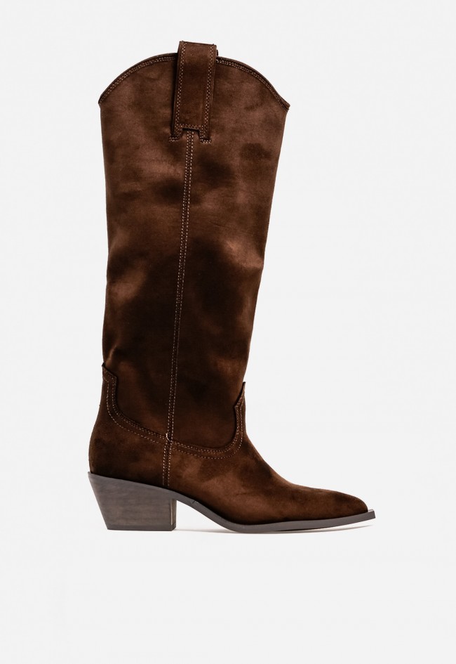 Bota cowboy WHY PINK? M5795 de mujer en piel sintética marrón — estilo cowboy con aire elegante