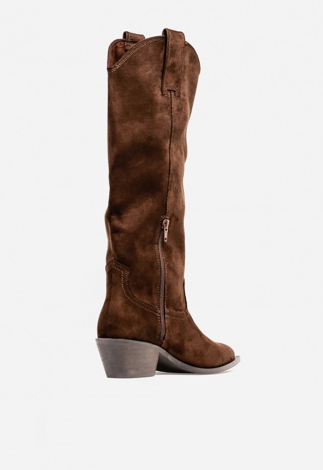 Bota cowboy WHY PINK? M5795 de mujer en piel sintética marrón — estilo cowboy con aire elegante