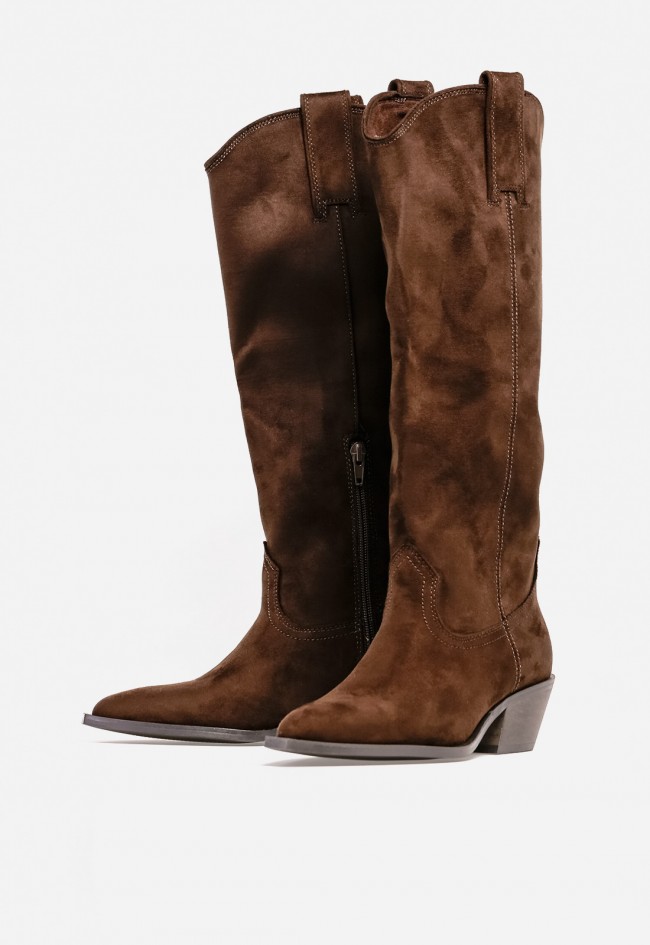 Bota cowboy WHY PINK? M5795 de mujer en piel sintética marrón — estilo cowboy con aire elegante