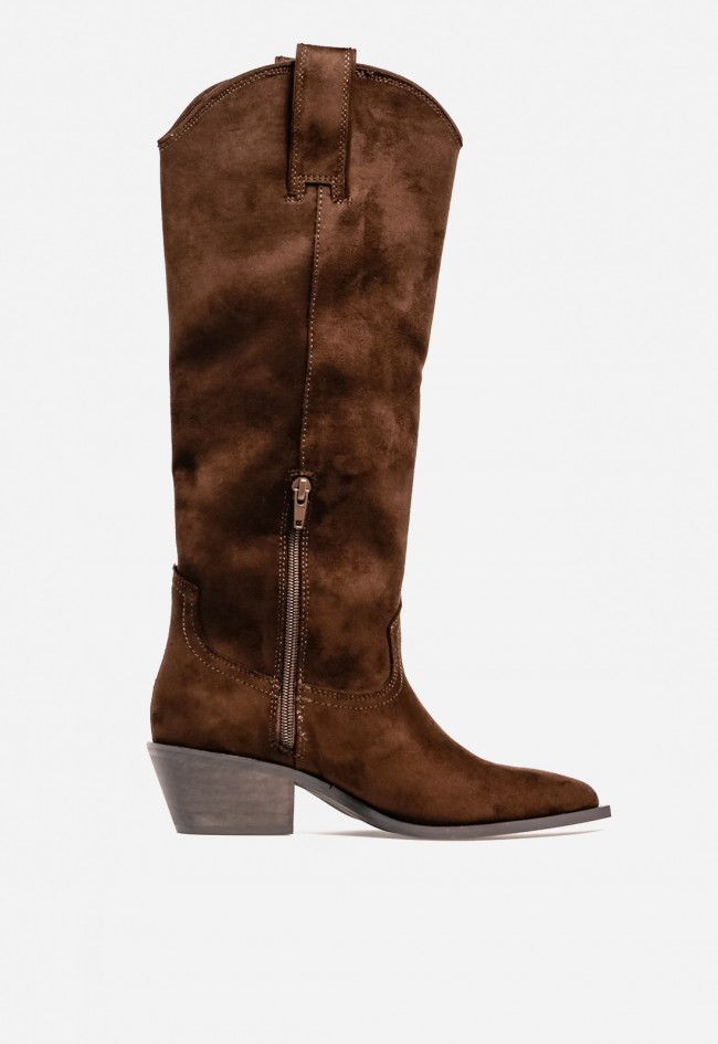 Bota cowboy WHY PINK? M5795 de mujer en piel sintética marrón — estilo cowboy con aire elegante