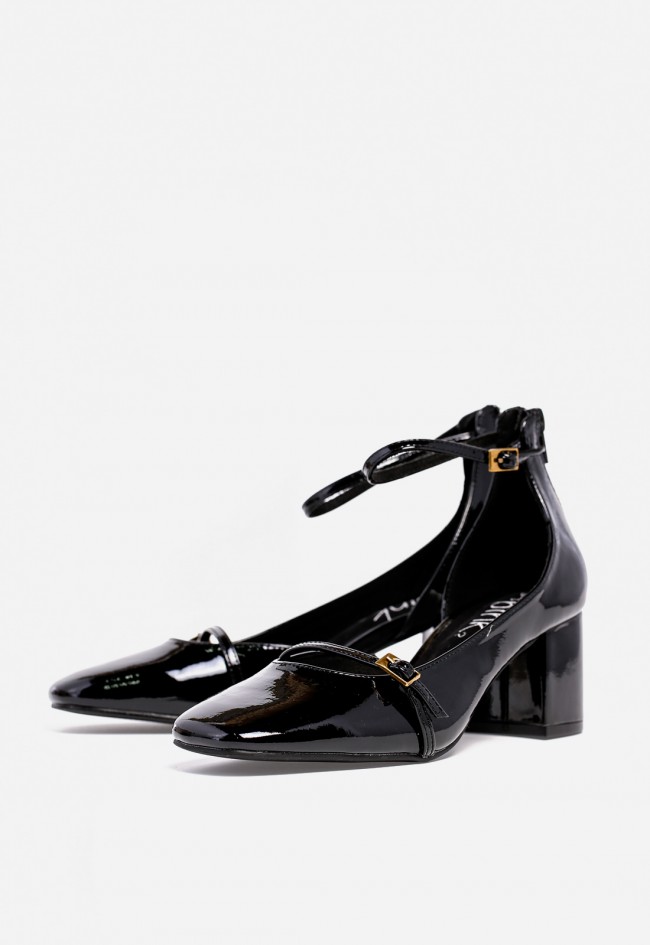 Zapato de vestir WHY PINK? M5750 de mujer en charol negro — tacón medio y pulsera al tobillo