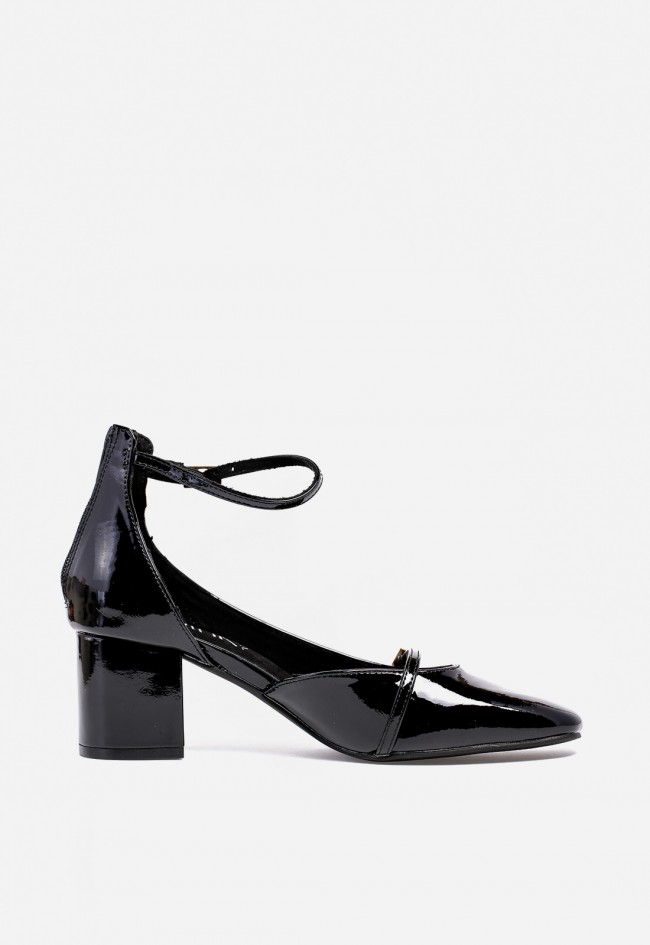 Zapato de vestir WHY PINK? M5750 de mujer en charol negro — tacón medio y pulsera al tobillo