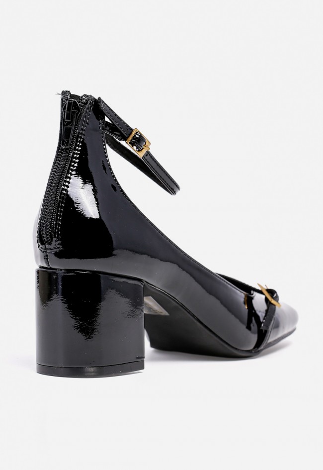 Zapato de vestir WHY PINK? M5750 de mujer en charol negro — tacón medio y pulsera al tobillo