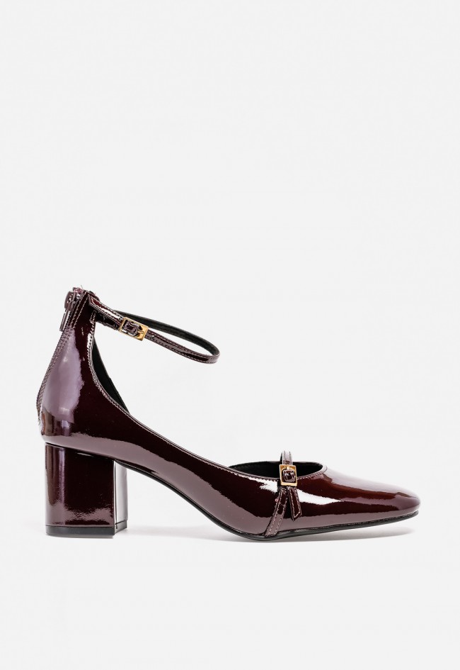 Zapato de vestir WHY PINK? M5750 de mujer en charol burdeos — diseño Mary Jane con tacón medio