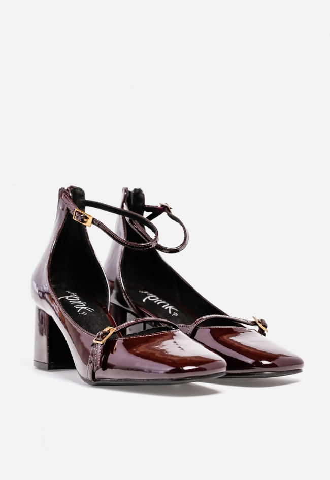 Zapato de vestir WHY PINK? M5750 de mujer en charol burdeos — diseño Mary Jane con tacón medio