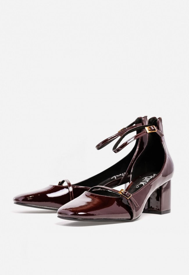 Zapato de vestir WHY PINK? M5750 de mujer en charol burdeos — diseño Mary Jane con tacón medio