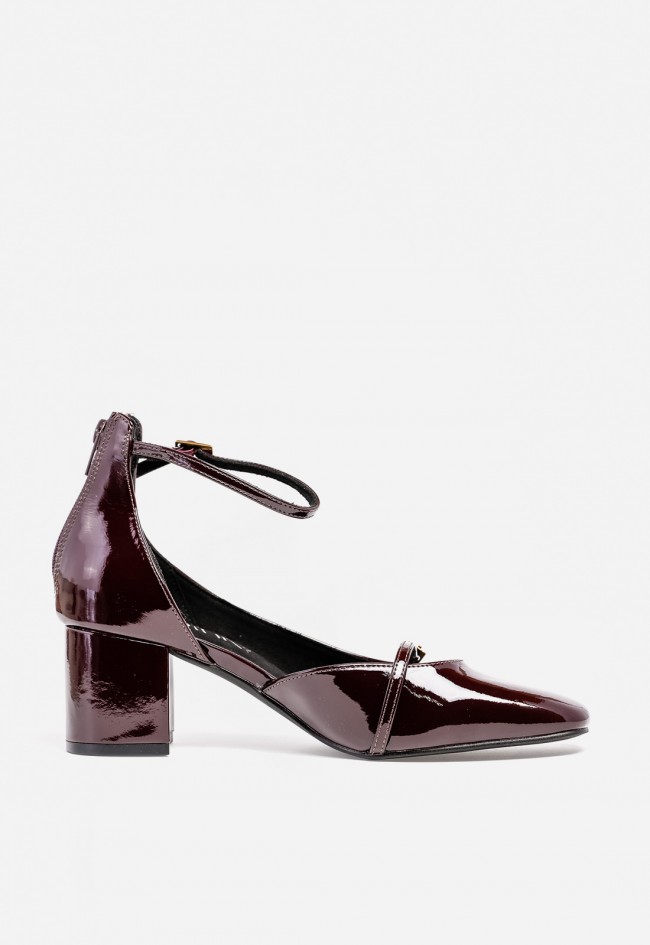 Zapato de vestir WHY PINK? M5750 de mujer en charol burdeos — diseño Mary Jane con tacón medio