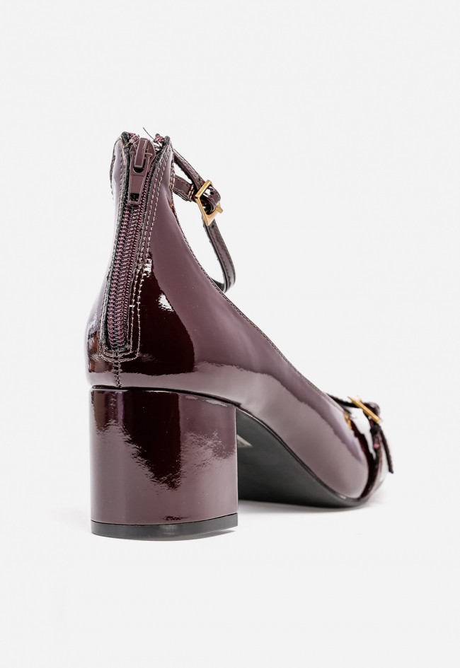 Zapato de vestir WHY PINK? M5750 de mujer en charol burdeos — diseño Mary Jane con tacón medio