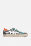 Zapatilla WHY PINK? M5505 de mujer en polipiel glitter plateado con detalles verde y naranja — estilo urbano brillante