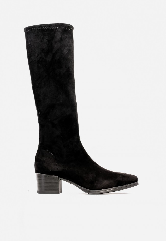 Bota Miss Elastic 78256 de mujer en tejido elástico negro — sofisticación y estilo con tacón medio