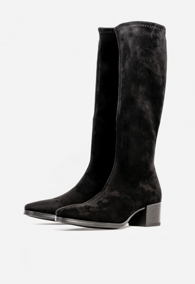 Bota Miss Elastic 78256 de mujer en tejido elástico negro — sofisticación y estilo con tacón medio