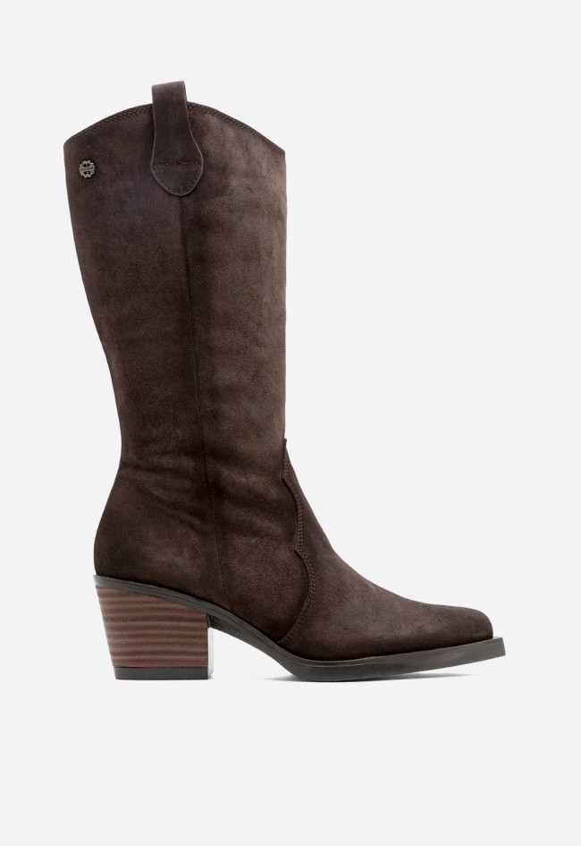 Botas cowboy de piel Porronet Helga moka — con cremallera interior y tacón medio