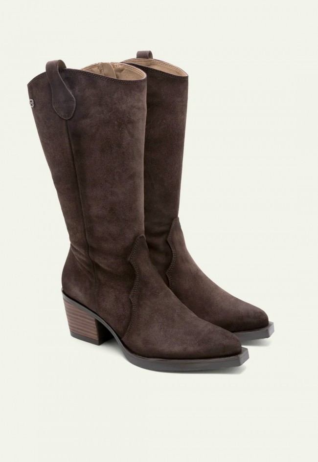 Botas cowboy de piel Porronet Helga moka — con cremallera interior y tacón medio