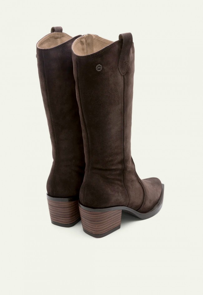 Botas cowboy de piel Porronet Helga moka — con cremallera interior y tacón medio