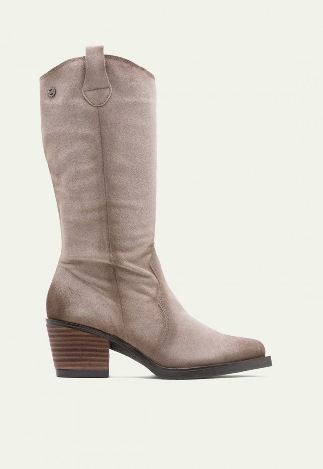 Botas cowboy de piel Porronet Helga arena — con cremallera interior y tacón medio