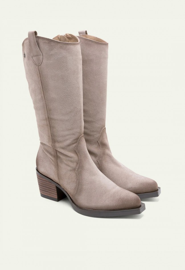 Botas cowboy de piel Porronet Helga arena — con cremallera interior y tacón medio