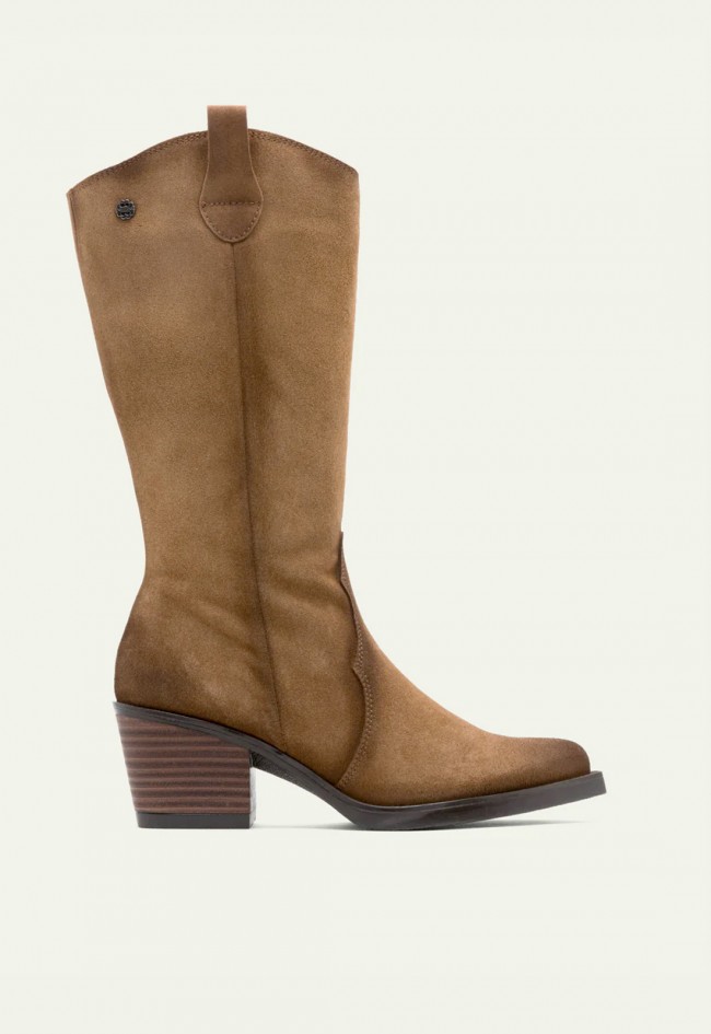 Botas mujer cowboy de piel Porronet Helga cuero — con cremallera interior y tacón medio