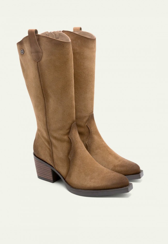 Botas mujer cowboy de piel Porronet Helga cuero — con cremallera interior y tacón medio