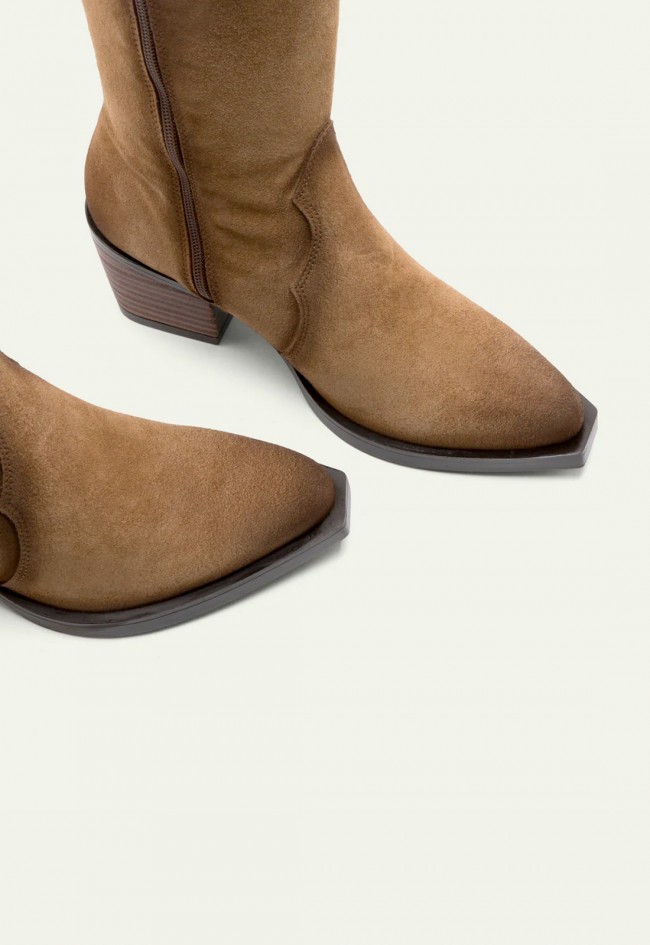 Botas mujer cowboy de piel Porronet Helga cuero — con cremallera interior y tacón medio