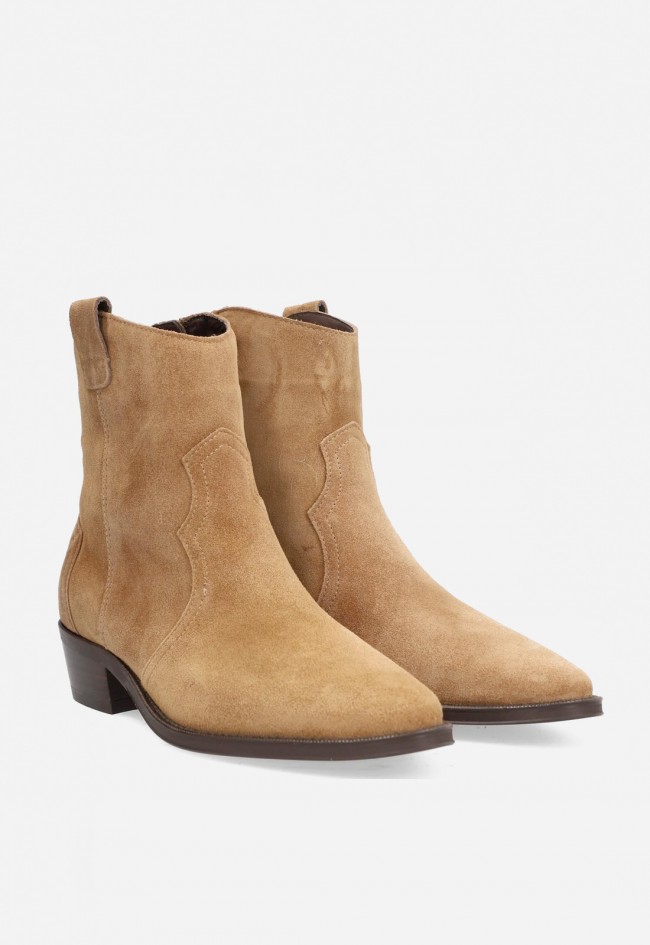 Botines cowboy de piel Alpe Cécile taupe — con tacón medio y cremallera lateral