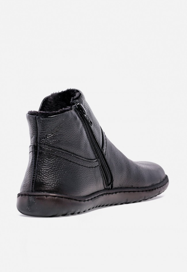Botines planos de piel Kaola 2750 negro — estilo barefoot con cremallera lateral